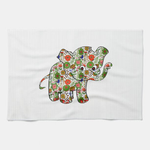 Cute Colorful Floral Baby Elephant Kitchen Towel