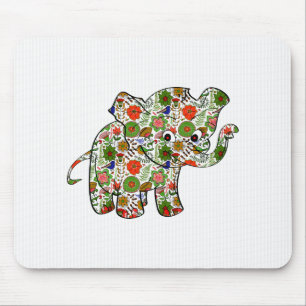 Cute Colorful Floral Baby Elephant Mouse Pad