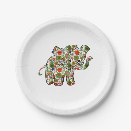 Cute Colorful Floral Baby Elephant Paper Plates