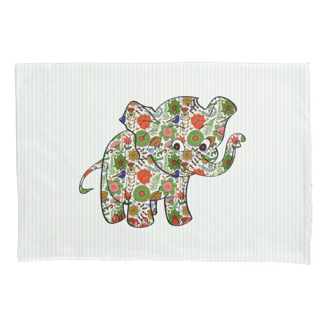 Cute Colorful Floral Baby Elephant Pillow Case (Front)