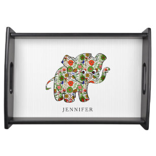 Cute Colorful Floral Baby Elephant Serving Tray