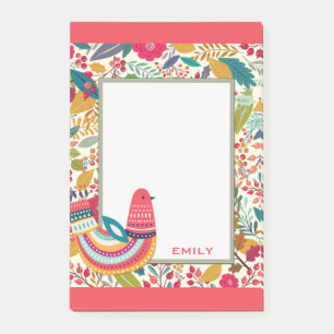 Cute Colorful Floral Bird Post-it Notes