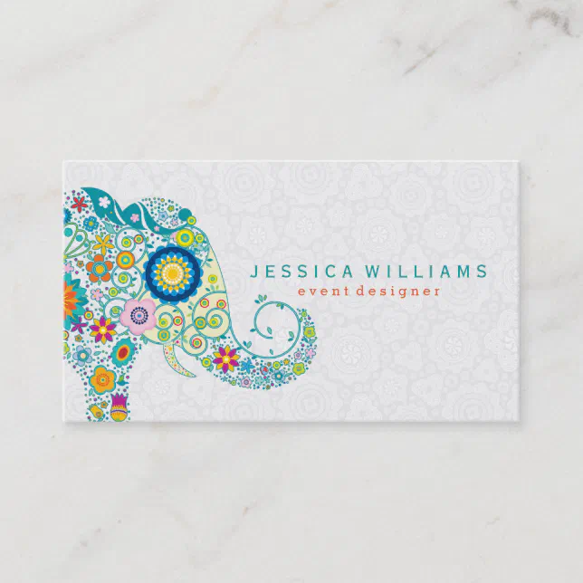 Cute Colorful Floral Elephant Illustration 2 Business Card | Zazzle