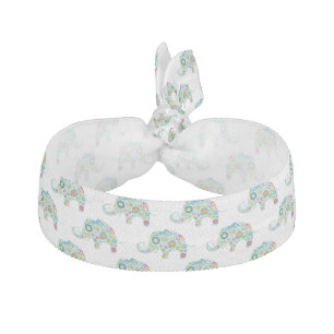 Cute Colorful Floral Elephant Illustration Elastic Hair Tie