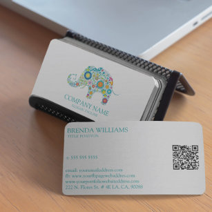 Cute Colorful Floral Elephant Turquoise Typography Business Card