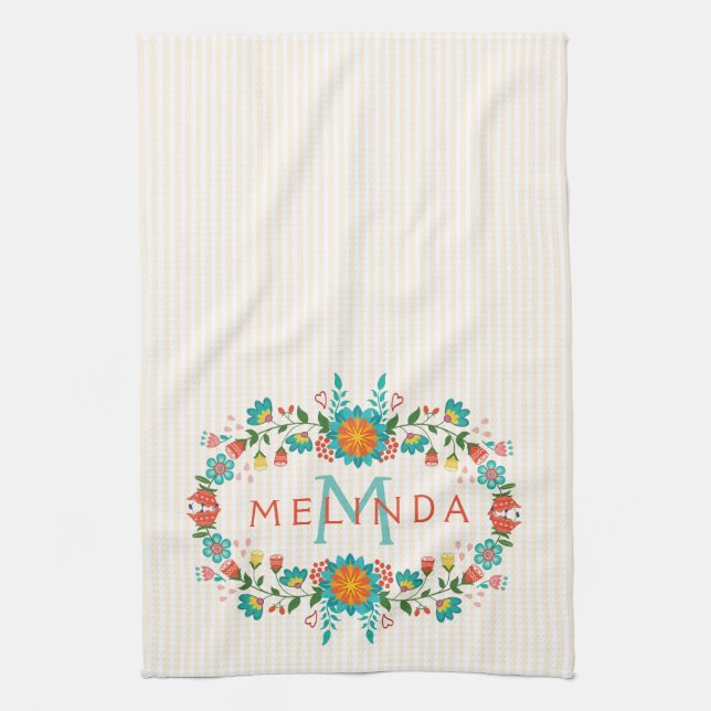 Cute Colorful Floral Frame Kitchen Towel (Vertical)