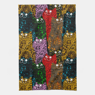 Cute & Colorful Floral Happy Cats Kitchen Towel