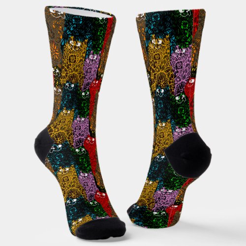 Cute  Colorful Floral Happy Cats Socks