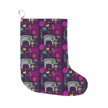 Cute Colorful Floral Hearts Elephant Pattern Large Christmas Stocking by whydesign at Zazzle