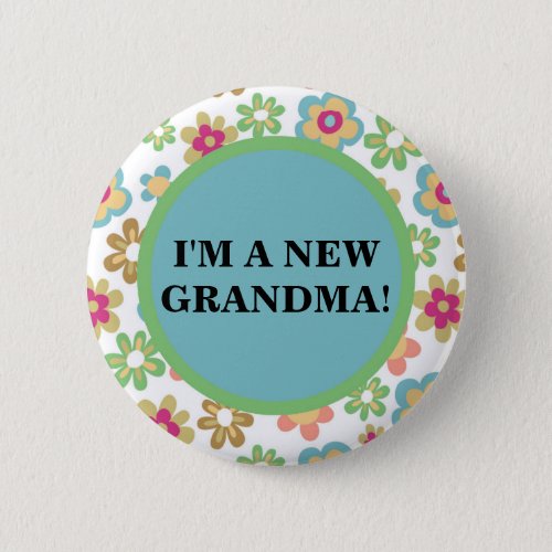Cute Colorful Floral New Grandma Button