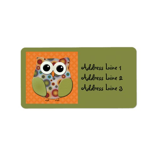 Cute Colorful Floral Owl on Green  Address Label