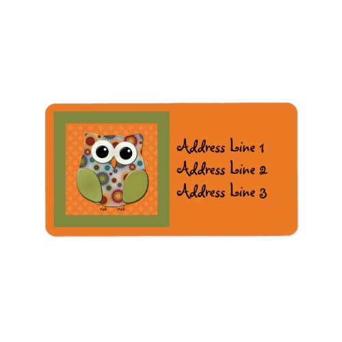 Cute Colorful Floral Owl on Orange Address Label
