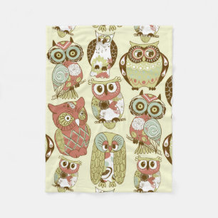 Cute Colorful Floral Owls Fleece Blanket