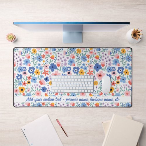 Cute Colorful Floral Pattern Custom Name Any Text  Desk Mat