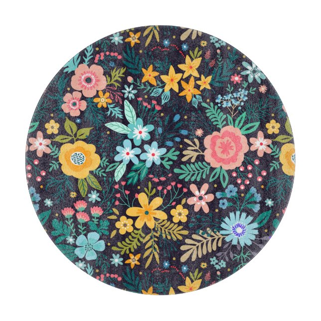 Cute Colorful Floral Pattern Cutting Board (Front)