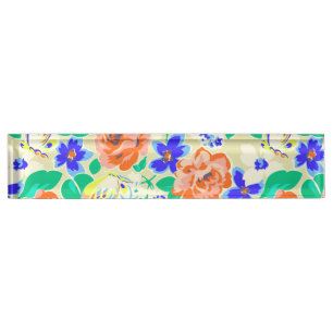 Cute colorful floral pattern desk name plate