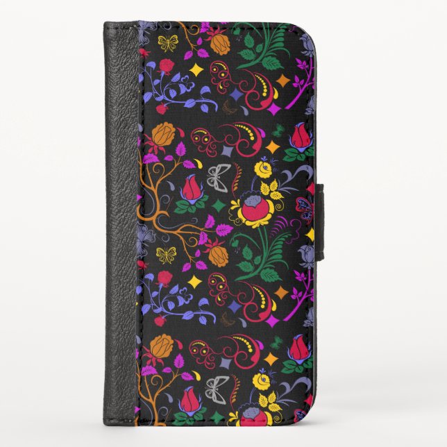 Cute colorful floral pattern  iPhone wallet case (Front)