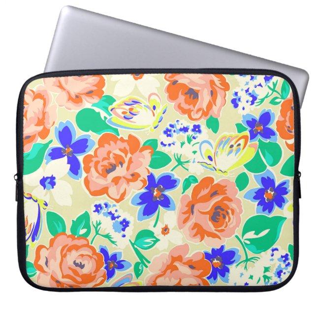 Cute colorful floral pattern laptop sleeve (Front)