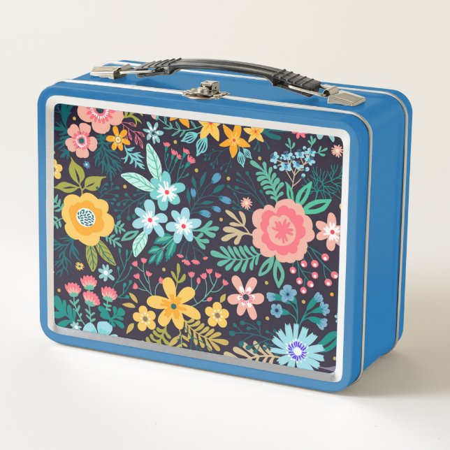 Cute Colorful Floral Pattern Metal Lunch Box (Front)