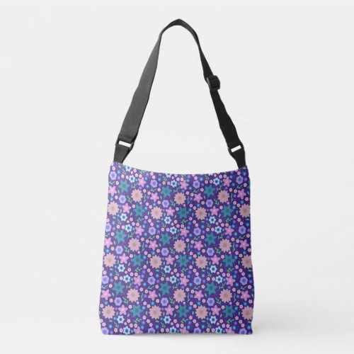 Cute Colorful Floral Pattern on Purple Background Crossbody Bag