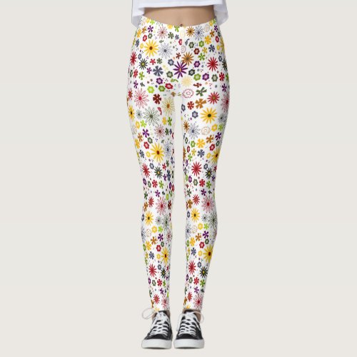 Cute colorful floral pattern on white background k leggings