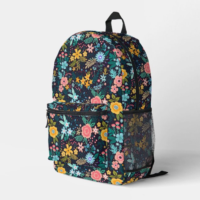 Cute Colorful Floral Pattern Printed Backpack (Back Corner Right)
