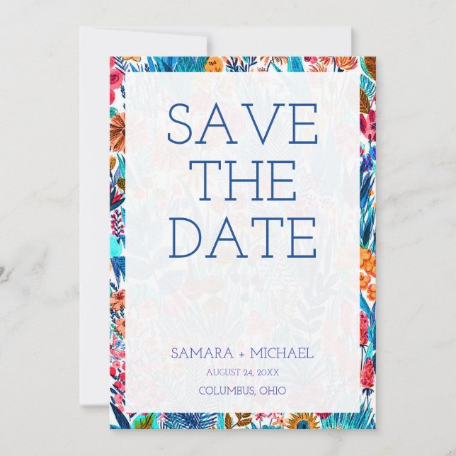 Cute colorful floral pattern save the date (Front)