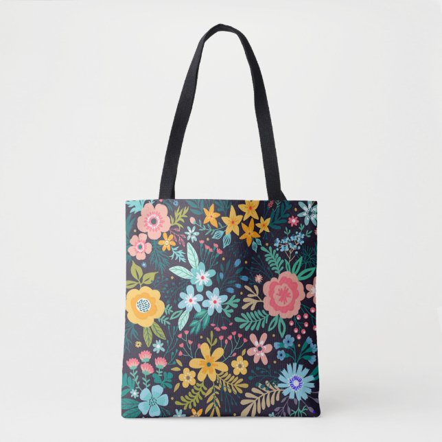 Cute Colorful Floral Pattern Tote Bag (Front)