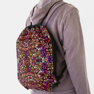 Cute colorful floral patterns drawstring bag