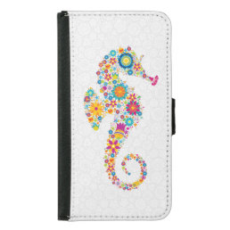 Cute Colorful Floral Sea Horse Illustration Wallet Phone Case For Samsung Galaxy S5