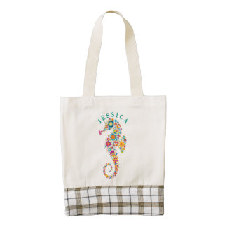 Cute Colorful Floral Sea Horse Illustration Zazzle HEART Tote Bag