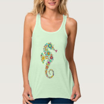 Cute Colorful Floral Sea Horse Tank Top
