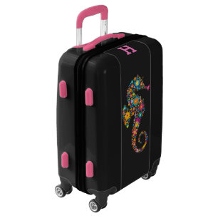 Cute Colorful Floral Seahorse Illustration Luggage
