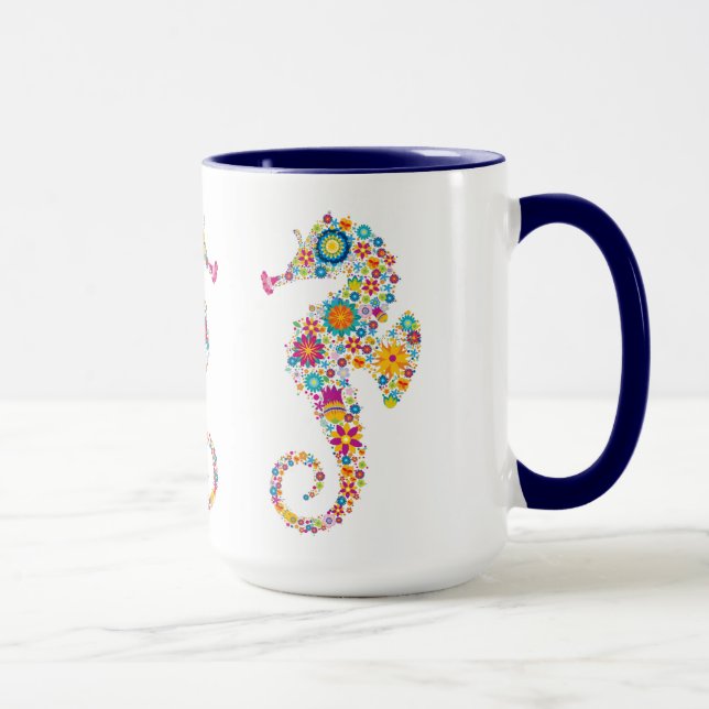 Cute Colorful Floral Seahorse Illustration Mug (Right)