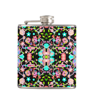 Cute colorful floral skull flask