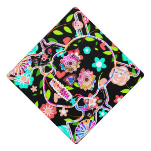 Cute colorful floral skull graduation cap topper