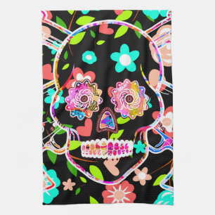 Cute colorful floral skull towel