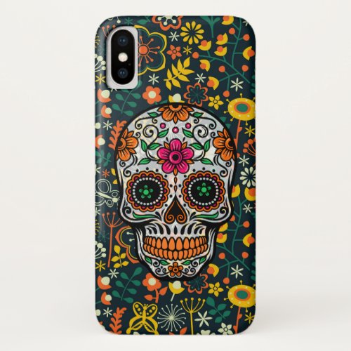 Cute Colorful Floral Sugar Skull iPhone XS Case
