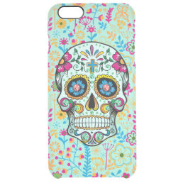 Cute Colorful Floral Sugar Skull &amp; Flowers Clear iPhone 6 Plus Case