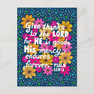 Cute Colorful Floral Thanksgiving Bible Verse Holiday Postcard
