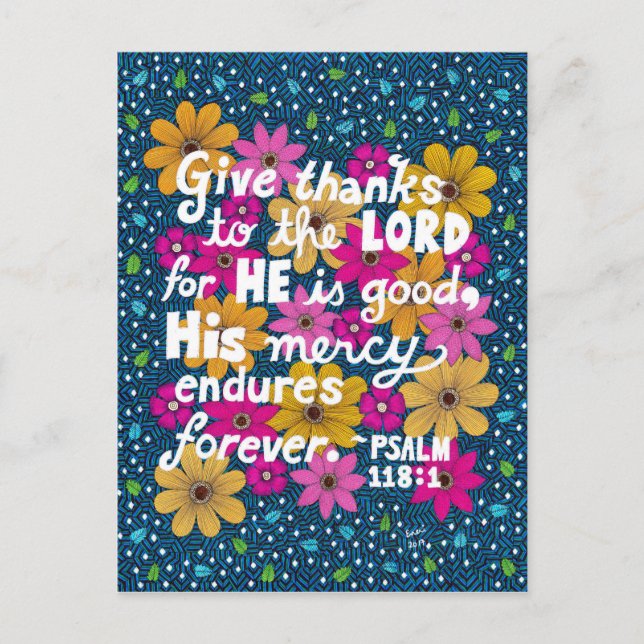 Cute Colorful Floral Thanksgiving Bible Verse Holiday Postcard (Front)