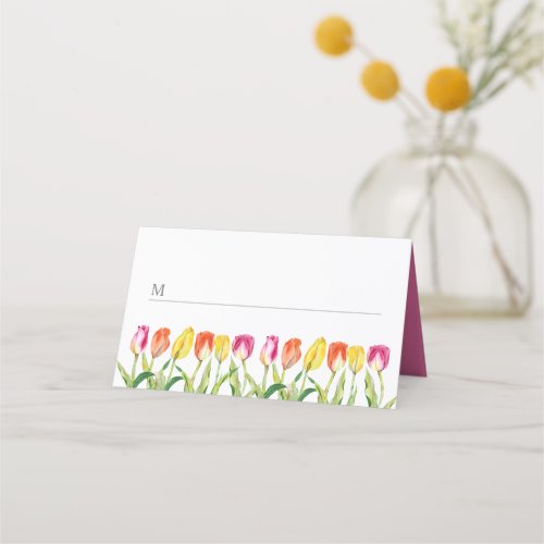 Cute Colorful Floral Tulips Happy Easter Place Card