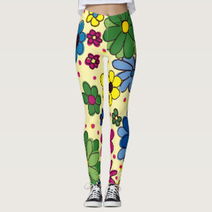 Cute Colorful Floral Yellow Leggings