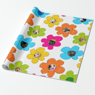 Cute colorful flower Dog Mom Fun Photo Collage Wrapping Paper