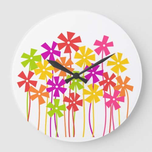 Cute colorful flower garden large clock