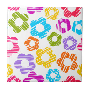 Cute colorful flower girly cheerful floral pattern ceramic tile