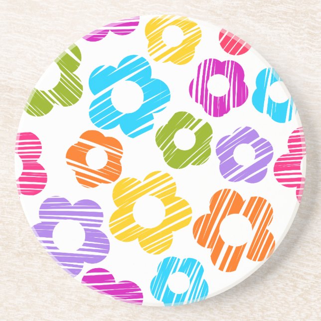 Cute colorful flower girly cheerful floral pattern coaster (Front)