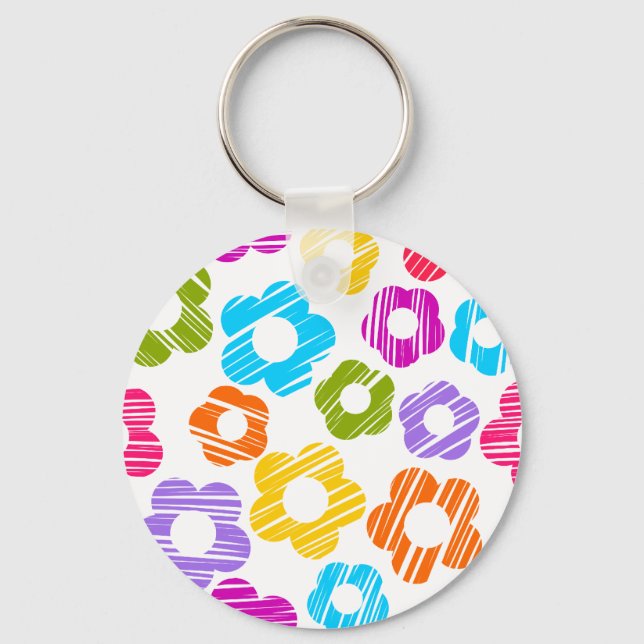 Cute colorful flower girly cheerful floral pattern keychain (Front)