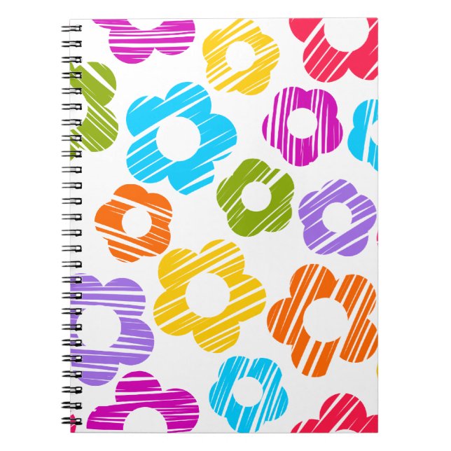 Cute colorful flower girly cheerful floral pattern notebook (Front)