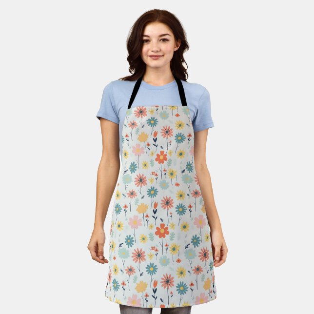 Cute Colorful Flower Pattern Apron (Worn)